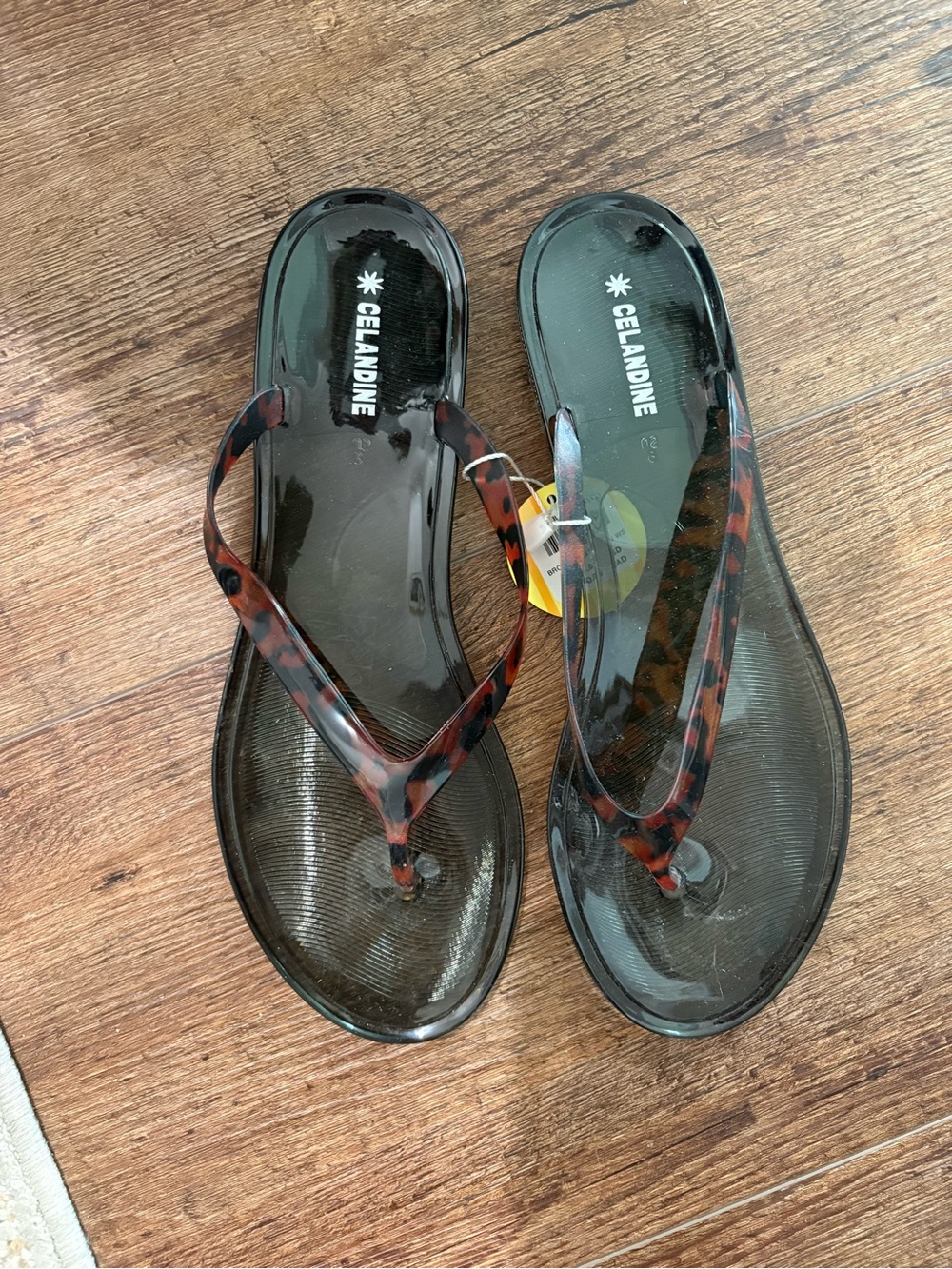 Anthropologie Black Jelly Flip Sandals with Tortoiseshell Straps